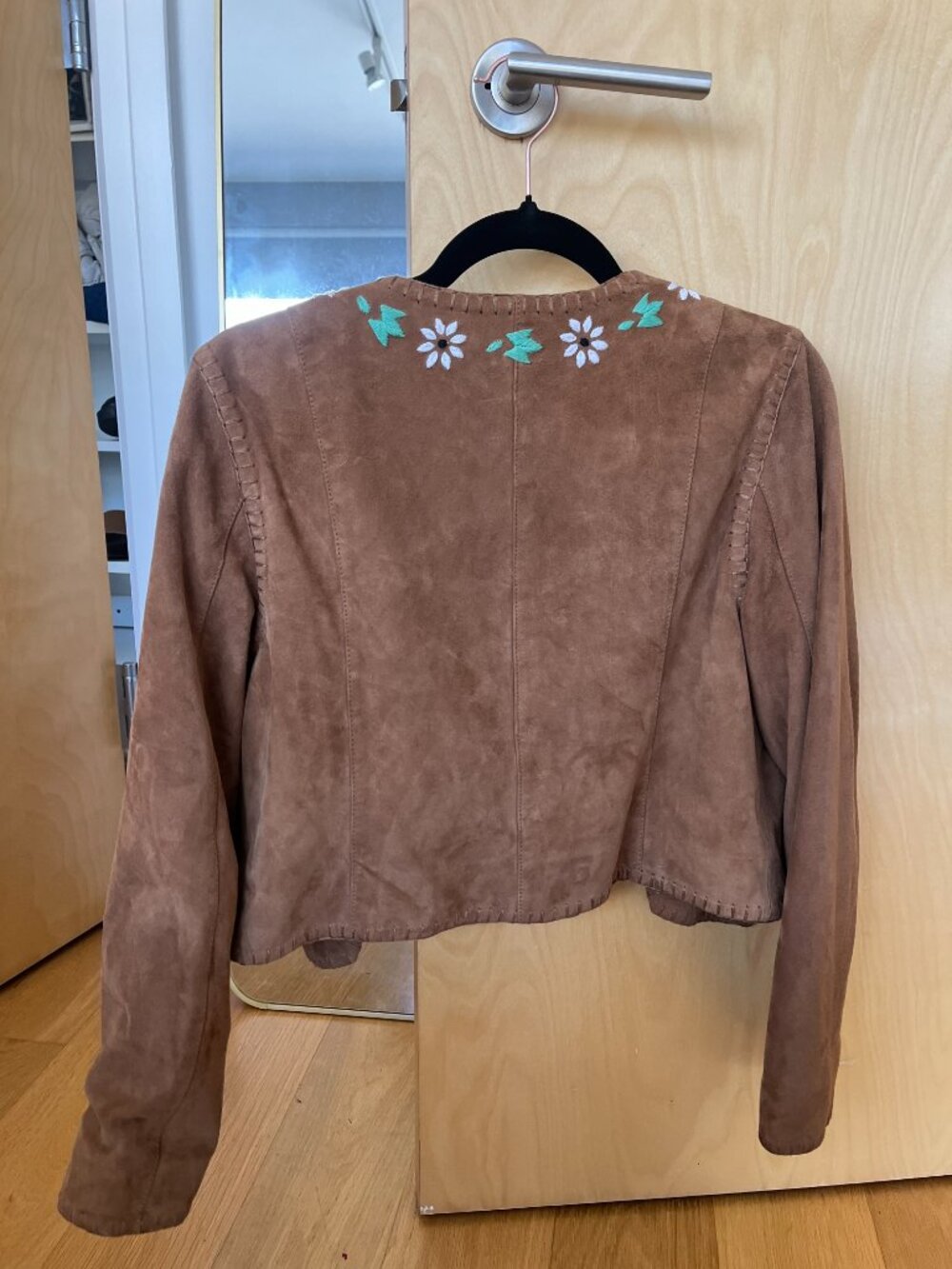 RIXO Tan Suede Embroidered Collar Jacket - Picture 3 of 6